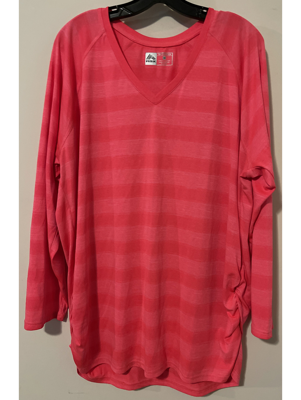 Reebok Performance Womens 3x Pink Striped Long Sleeved Vneck Shirt! M1089